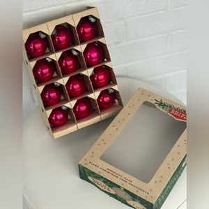 12 Vtg Christmas Red Pink Shiny Brite Glass Christmas Ball Ornaments